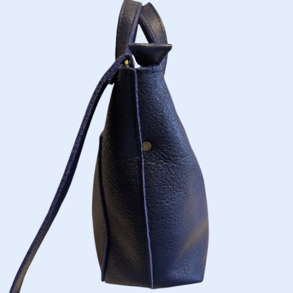 EUC Portland Pebbled Leather Mini Zipper Tote Bag Cobalt Blue - Picture 7 of 9